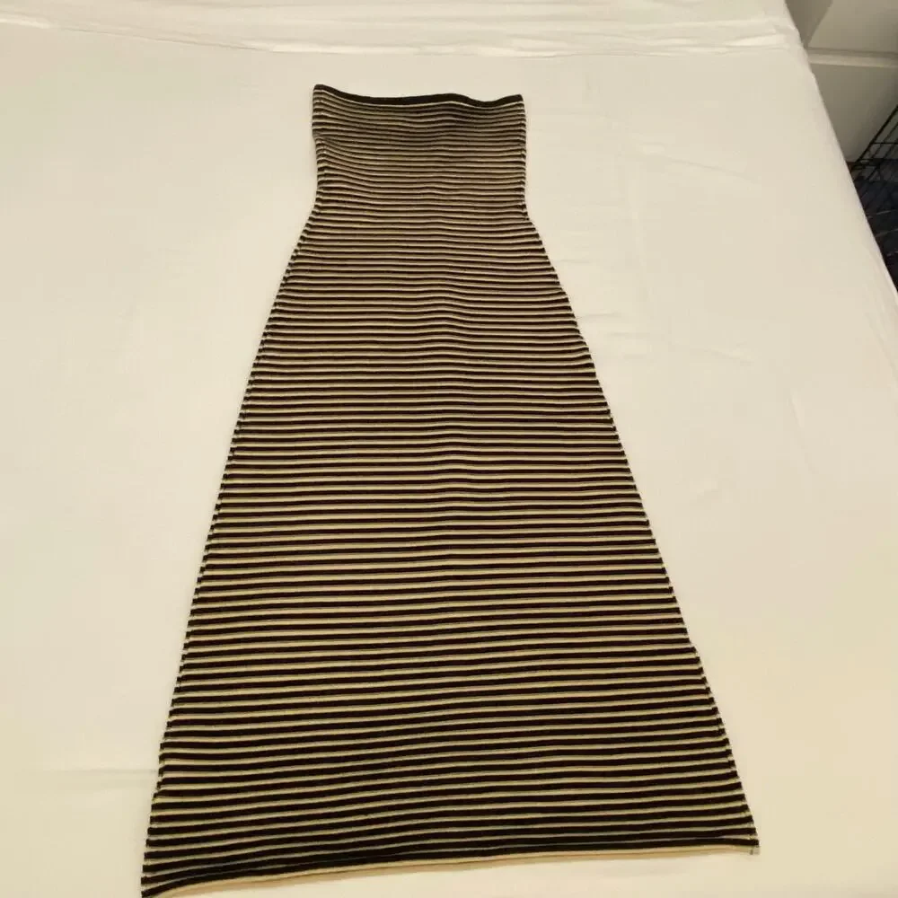 The Wolf Gang Size Small Sunmor Strapless Knit Black & Beige Maxi Dress - Picture 11 of 14